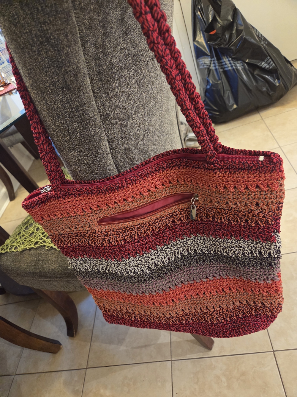 The Sak Multicolor Crochet Shoulder Bag in Red, Orange, Gray